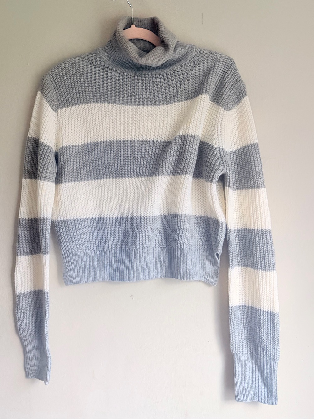 UK2LA Striped Cowl Neck Sweater in Light Blue & Cream